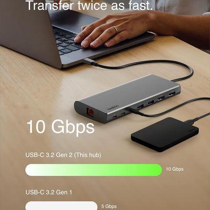 Belkin Universal USB-C 8-in-1 Dual Display Core Hub with 4K Dual Display,10Gbps, Data Transfer, 100W, PD, SiliconMotion, Compatible with MacBook M1, M2, M3, Windows, Chromebook - Openbox