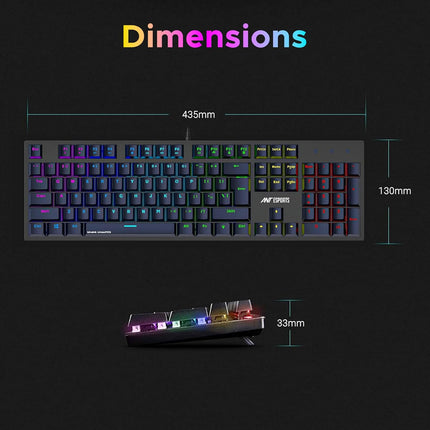 Ant Esports MK3400 V3 Pro Mechanical Gaming Keyboard RGB LED 104 Keys Blue Switch Anti Ghosting Full Size Wired USB PC Keyboard Removable Double Shot Keycaps Ergonomic for PC, Laptop and Mac (Black) - OPENBOX