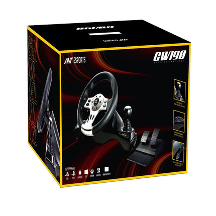 Ant Esports GW190 Racing Steering Wheel with Pedals & Shifter, 270° Rotation, Universal USB, Compatible with PC, PS4, PS3, Xbox One, Xbox Series X/S, Nintendo Switch & Android TV (Black/Silver) - Openbox