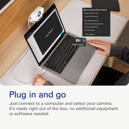 Elgato Facecam Neo — Plug-’n-Play Webcam, 1080p60 Full HD, USB Connect on Laptop & Desktop – For Streaming, Teams/Zoom/Slack, TikTok/Instagram/FaceTime – PC and Mac Friendly - OPENBOX