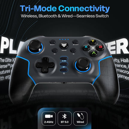 EvoFox Elite X2 Pro Gaming Controller for PC, Android, TV, Switch Tri-Mode -2.4G/BT/Wired Gamepad, HallSense Magnetic Triggers & Joystick