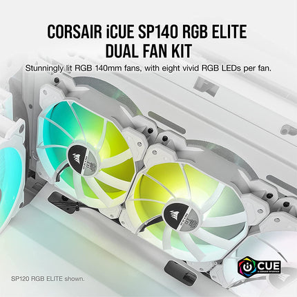 Corsair iCUE SP140 RGB Elite Performance 140mm White PWM Dual Fan Kit with Lighting Node CORE -Openbox