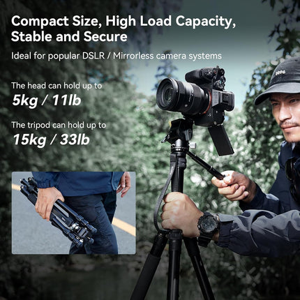 SmallRig CT195 Video Tripod Kit, 73" Camera Tripod with Pan Tilt Fluid Head for Vertical/Horizontal Shooting, Max Load 15kg / 33Ibs for Camcorder, Mirrorless, DSLR - 4307 - Openbox