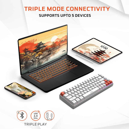 EvoFox Katana S Mini Mechanical Keyboards Wireless | Tri-Mode (3X BT, 2.4GHz & Wired) Connectivity | Hot-Swappable Red Switches | 68-Key Compact Layout | Rainbow Backlight - Openbox
