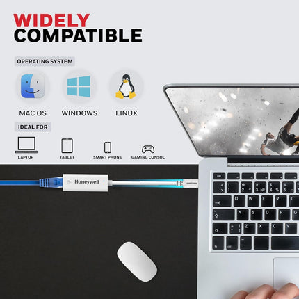 Honeywell High-Speed Type C to RJ45 Gigabit Ethernet Adapter, 10/100/1000 MBPS Network LAN speeds, Universally Compatible with All Type C MacBooks, laptops, PCs, Xbox, PS5, Tablets, etc - OPENBOX