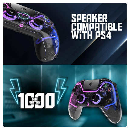 Cosmic Byte Quantum Gamepad Dual Model Bluetooth+ Wired for PS4, PC, iOS, Android, Nintendo Switch, Hall Effect Triggers and Joystick, Touchpad, Speaker, 1000mAH Battery (Transparent Black) - Openbox