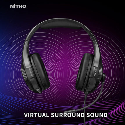 NiTHO SPECTRA STEREO GAMING Wired On Ear Headphones with Noise Canceling Mic & RGB LED Light, Compatible with PC/PS4/PS5/Xbox One/XBOX series X S/Switch/Phones (PC adaptor included) (Black) - Openbox