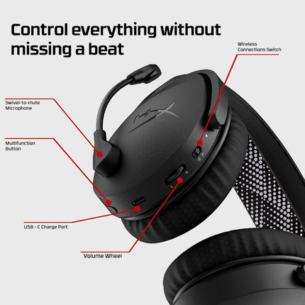 HyperX Cloud Jet Smartchoice Dual Wireless Gaming Headset, 2.4GHz dongle, Bluetooth 5.2, PC, PS5, Nintendo Switch, Steam Deck, Mobile, USB-A, Black - OpenBox