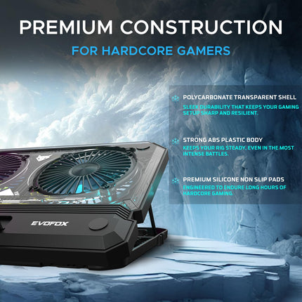 EvoFox Blizzard RGB Cooling Pad for Gaming Laptop with Transparent Upper Surface, 2 Large Fans - Openbox