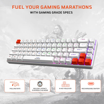 EvoFox Katana S Mini Mechanical Keyboards Wireless | Tri-Mode (3X BT, 2.4GHz & Wired) Connectivity | Hot-Swappable Red Switches | 68-Key Compact Layout | Rainbow Backlight - Openbox