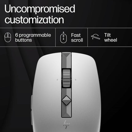 HP 710 Rechargeable Silent Mouse/6 programmable buttons/90-day Rechargeable Battery Life Track-On Glass Sensor(Silver)