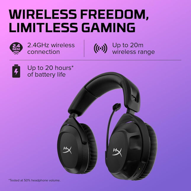 HyperX Cloud Stinger 2 Wireless Gaming Headset Compatible with PC. Noise-Cancelling Swivel-to-Mute Microphone, Comfortable Memory Foam - Openbox