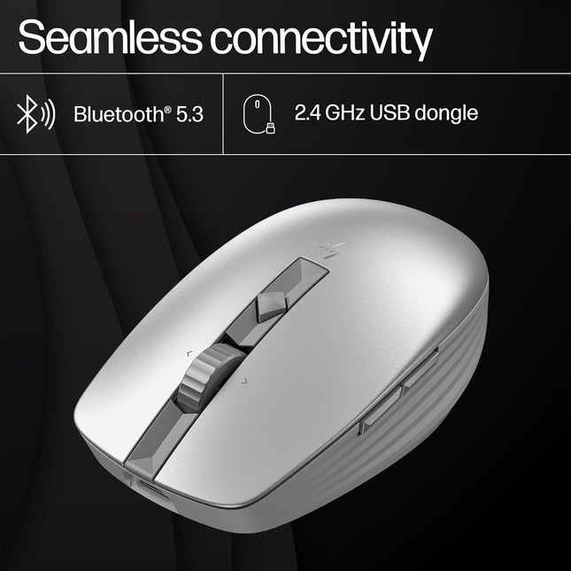 HP 710 Rechargeable Silent Mouse/6 programmable buttons/90-day Rechargeable Battery Life Track-On Glass Sensor(Silver)