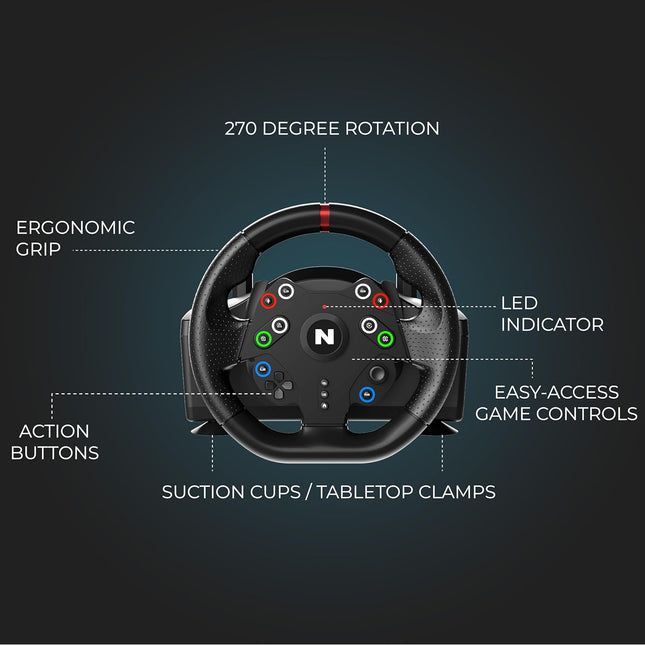 Nitho Drive Pro Sport V23 Gaming Steering Wheel with H-Pattern Gear Shifter and 3 Pedals Set, Racing Wheel for PC, PS4, Switch, Xbox One & Xbox Series X|S, 270° Zero Dead Zone Car Driving Simulator - OPENBOX
