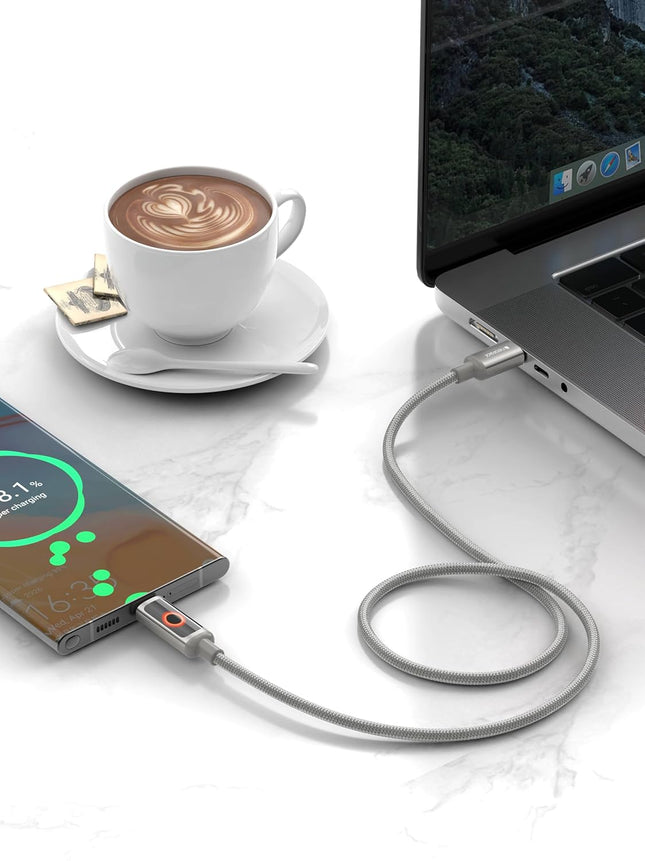 Neopack 1.5M USB-C to C Connector Smart Auto-off LCD Display Cable 60W Compatible with Notebook, Macbook, Smartphones, Power Banks, Earbuds and All USB-C Enabled Devices (Grey) - NEW