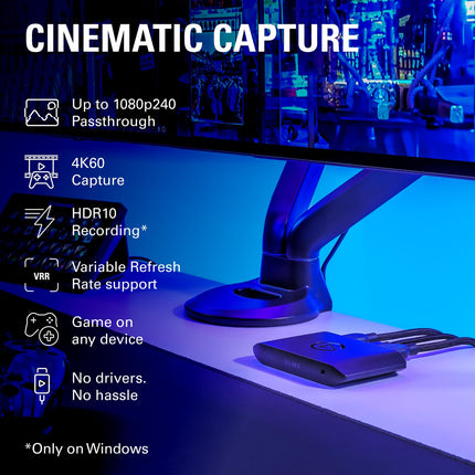Elgato 4K S – External Capture Card for PS5, Xbox Series X/S, Switch 2, PC, Mac, iPad | 4K60, 1440p120, or 1080p240 Passthrough and Capture, HDR10, VRR, USB-C, Near-Zero Latency - Openbox