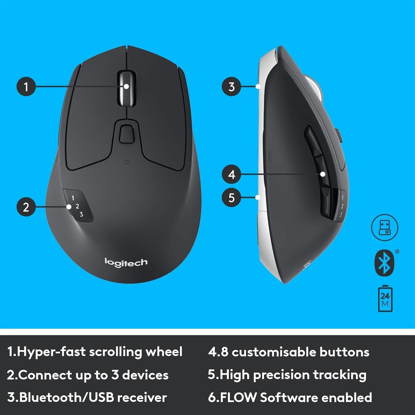 Logitech MK850 Multi-Device Wireless Keyboard and Mouse Set, 2.4GHz Wireless & Bluetooth, Curved Keyframe , 12 Programmable Keys, 3-Year Battery Life, PC/Mac