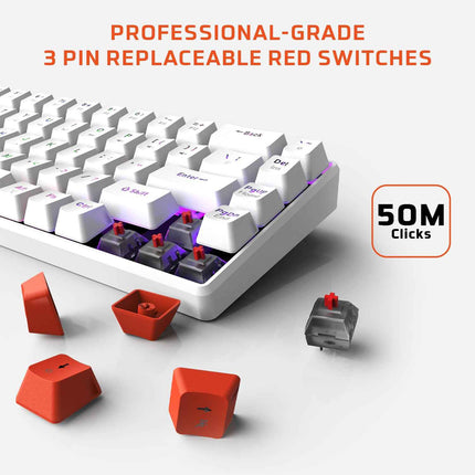 EvoFox Katana S Mini Mechanical Keyboards Wireless | Tri-Mode (3X BT, 2.4GHz & Wired) Connectivity | Hot-Swappable Red Switches | 68-Key Compact Layout | Rainbow Backlight - Openbox