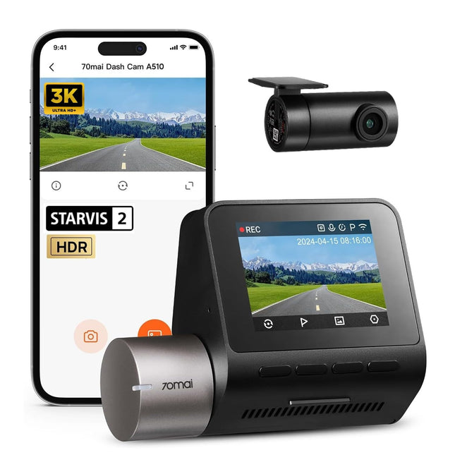 70mai A510 HDR 3K Dual Channel Dash Cam, STARVIS 2 IMX675 Sensor, ADAS, Built-in GPS Logger - NEW