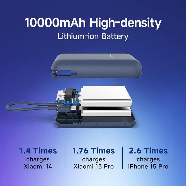 Xiaomi Mi Pocket Power Bank 10000mAh 22.5W with Built-in Cable (MI Powerbank),Blue