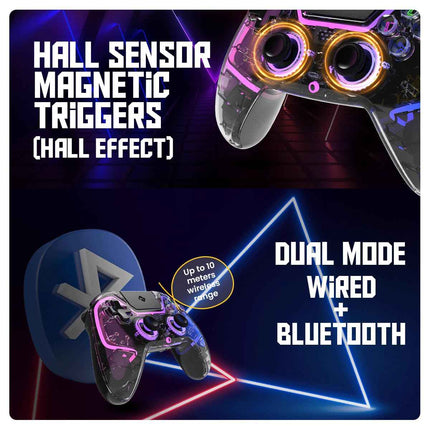 Cosmic Byte Quantum Gamepad Dual Model Bluetooth+ Wired for PS4, PC, iOS, Android, Nintendo Switch, Hall Effect Triggers and Joystick, Touchpad, Speaker, 1000mAH Battery (Transparent Black) - Openbox