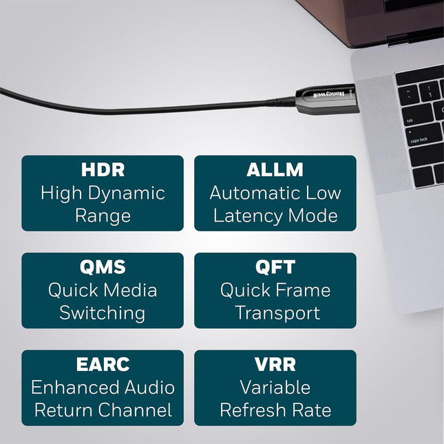 Honeywell HDMI AOC 2.1 Complaint 10 Meters, Transmission Speed of 48GBPS, Supports UHD Resolution of 8K@60Hz, Male-to-Male, High-Speed Fiber Optics Cable, Compatible with TV, Gaming Console