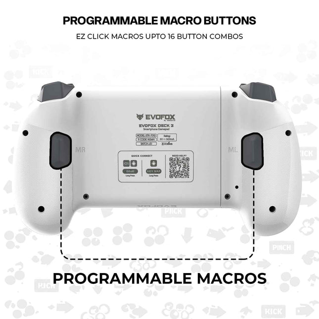 EvoFox Deck 2 Smartphone Gamepad with Hall Effect Triggers & Joysticks | Bluetooth Wireless Controller for Android, iOS, Windows, macOS & Nintendo Switch | Key Mapping, Macro Buttons, RGB Lighting - OPENBOX