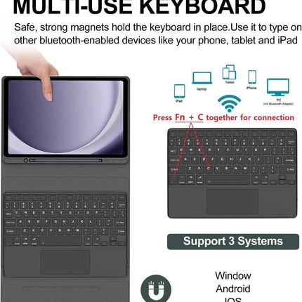 typecase Keyboard Case for Samsung Galaxy Tab A11+ / A11 Plus 2025 (11 Inch) & A9+/ A9 Plus 2023 (11 inch) with Touch Trackpad, Multi Viewing Angle, Wireless Detachable Folio KB Cover & S Pen Holder - OPENBOX