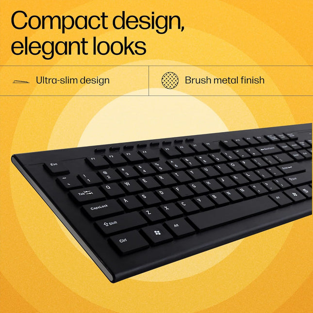 HP USB Wireless Spill Resistance Keyboard and Mouse Combo with 10m Working Range 2.4G Wireless Technology - NEW