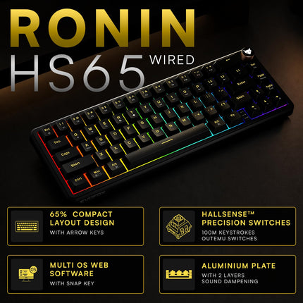 EvoFox Ronin HS65 Hall Effect Wired Mechanical Gaming Keyboard, 2 Layer Sound Dampening, 8000Hz Polling, Hall Effect Magnetic Switch, Actuation Point Adjustable, Web Software, Black - OPENBOX
