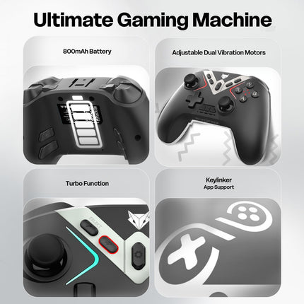 EvoFox One X Wireless Gaming Controller for PC, Switch, Android, iOS & macOS, Tri-Mode, Hall Effect Joysticks & Triggers, On-the-fly 6 Axis Gyro, 1000Hz Polling, Macro buttons, 800mAh Battery (Black)