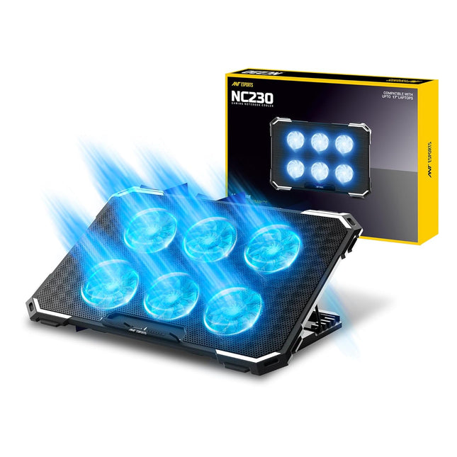 Ant Esports NC230 Gaming Notebook Cooler for 10–17 Inch Laptops | Cooling Pad with 6 Fans RGB | USB Powered Silent Fan | Adjustable Height Cooling Stand | Compatible with MacBook, PS5 & PS4 - Openbox