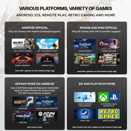 EvoFox Deck 2 Smartphone Gamepad with Hall Effect Triggers & Joysticks | Bluetooth Wireless Controller for Android, iOS, Windows, macOS & Nintendo Switch | Key Mapping, Macro Buttons, RGB Lighting - OPENBOX