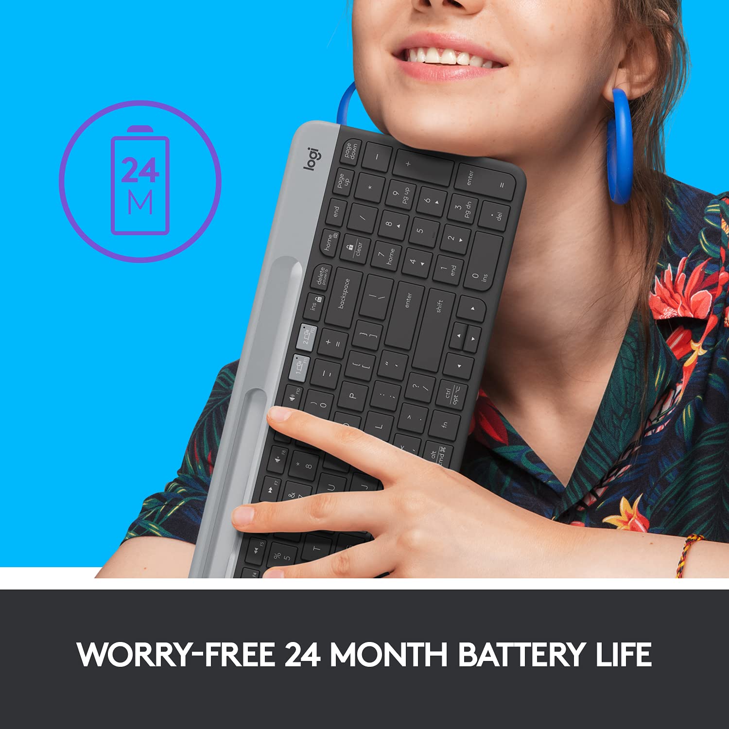 Logitech K580 Slim Multi-Device Wireless Keyboard Bluetooth/Receiver, Compact, Easy Switch, 24 Month Battery, Win/Mac, Desktop, Tablet, Smartphone, Laptop Compatible - Graphite