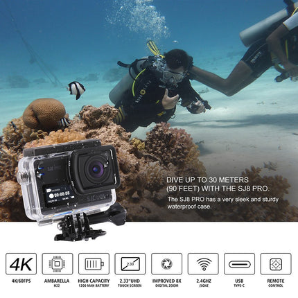 SJCAM SJ8 Pro 12 MP 4K 60fps 2.33" 30M Waterproof IPS Touch Screen Action Camera with 8X Digital Zoom- Openbox