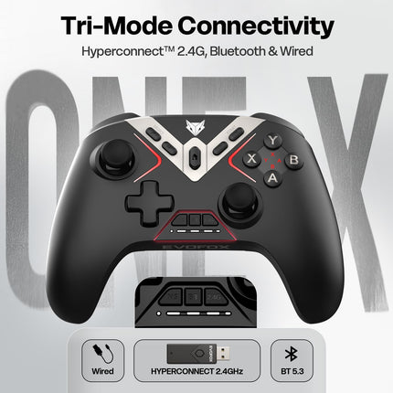 EvoFox One X Wireless Gaming Controller for PC, Switch, Android, iOS & macOS, Tri-Mode, Hall Effect Joysticks & Triggers, On-the-fly 6 Axis Gyro, 1000Hz Polling, Macro buttons, 800mAh Battery (Black)