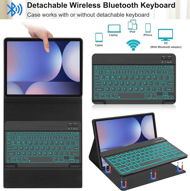 typecase Keyboard Case for Samsung Galaxy Tab S10+, S9+ & S9 FE+ (12.4 Inch) with 7-Colors Backlit, S-Pen Holder, 3 Viewing Angle, Magnetically Detachable Wireless Keyboard (NOT Fit S10 FE+) - Openbox