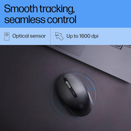 HP S1000 Mouse, 1600 DPI, 2.4Ghz Wireless Connection, Symmetrical Design for Smooth Scrolls, Black - NEW