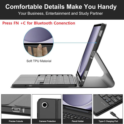 typecase Keyboard Case for Samsung Galaxy Tab A11+ / A11 Plus 2025 (11 Inch) & A9+/ A9 Plus 2023 (11 inch) with Touch Trackpad, Multi Viewing Angle, Wireless Detachable Folio KB Cover & S Pen Holder - OPENBOX