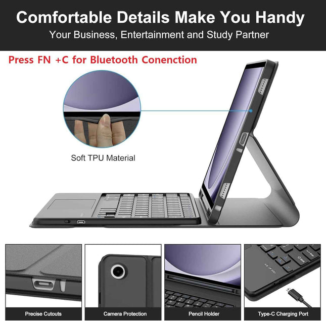 typecase Keyboard Case for Samsung Galaxy Tab A11+ / A11 Plus 2025 (11 Inch) & A9+/ A9 Plus 2023 (11 inch) with Touch Trackpad, Multi Viewing Angle, Wireless Detachable Folio KB Cover & S Pen Holder - OPENBOX