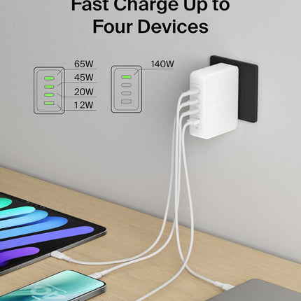 Belkin 140W 4-Port GaN Wall Charger | Travel Plug USB -C PD Fast Charge - Openbox