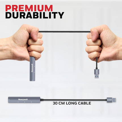 Honeywell Newly Launched 4-in-1 Ultra Slim USB Hub 1xUSB 3.0 & 3 x USB 2.0 Ports, 30cms Cable, DataTransfer Speed Upto 5GBPS - OPENBOX