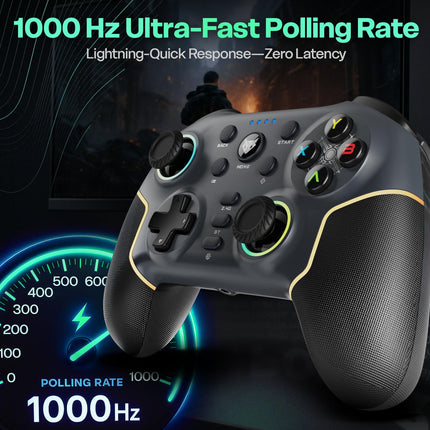 EvoFox Elite X2 Pro Gaming Controller for PC, Android, TV, Switch Tri-Mode -2.4G/BT/Wired Gamepad, HallSense Magnetic Triggers & Joystick