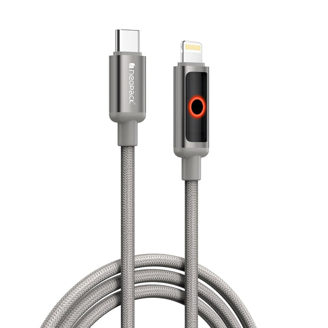 Neopack 1.5M USB-C to Lightning Connector Smart Auto-off LCD Display Cable 30W Compatible with Macbook, iPhone, iPad and More (Grey) - NEW