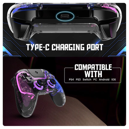 Cosmic Byte Quantum Gamepad Dual Model Bluetooth+ Wired for PS4, PC, iOS, Android, Nintendo Switch, Hall Effect Triggers and Joystick, Touchpad, Speaker, 1000mAH Battery (Transparent Black) - Openbox