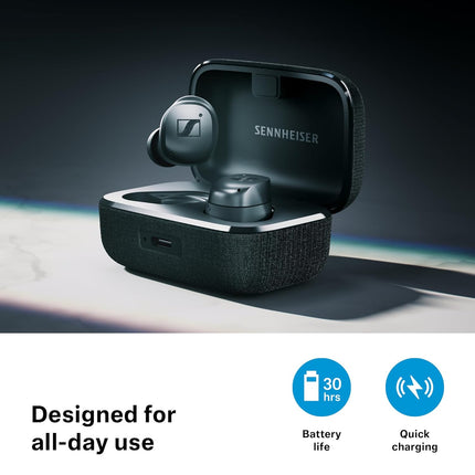 Sennheiser MOMENTUM True Wireless 4 Earbuds,TrueResponse Drivers, Lossless Audio, Auracast, Adaptive ANC, Anti‑Wind+Transparency Modes, 30 Hrs Battery, Qi Fast Charge, 6‑Mics,1Y Warranty, Black-Copper - OPENBOX