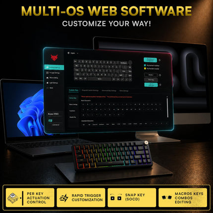 EvoFox Ronin HS65 Hall Effect Wired Mechanical Gaming Keyboard, 2 Layer Sound Dampening, 8000Hz Polling, Hall Effect Magnetic Switch, Actuation Point Adjustable, Web Software, Black - OPENBOX