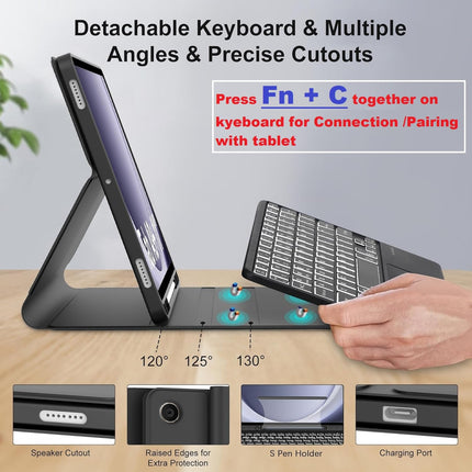 typecase Keyboard case for Samsung Galaxy Tab A11+ / A11 Plus 2025 (11 Inch) & A9+/ A9 Plus 2023 (11 Inch),7-Color Backlit & Touchpad,Multi Angle,Wireless Magnetically Detachable Keyboard Cover-Black - Openbox