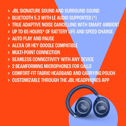 JBL Live 770NC Wireless Over Ear Headphones with True Adaptive Noise Cancelling, Smart Ambient, Spatial Sound, Multipoint Connect, PersoniFi 2.0, Customized EQ, Google Fast Pair, BT 5.3 Black - OPENBOX
