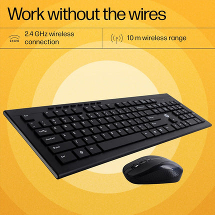 HP USB Wireless Spill Resistance Keyboard and Mouse Combo with 10m Working Range 2.4G Wireless Technology - NEW